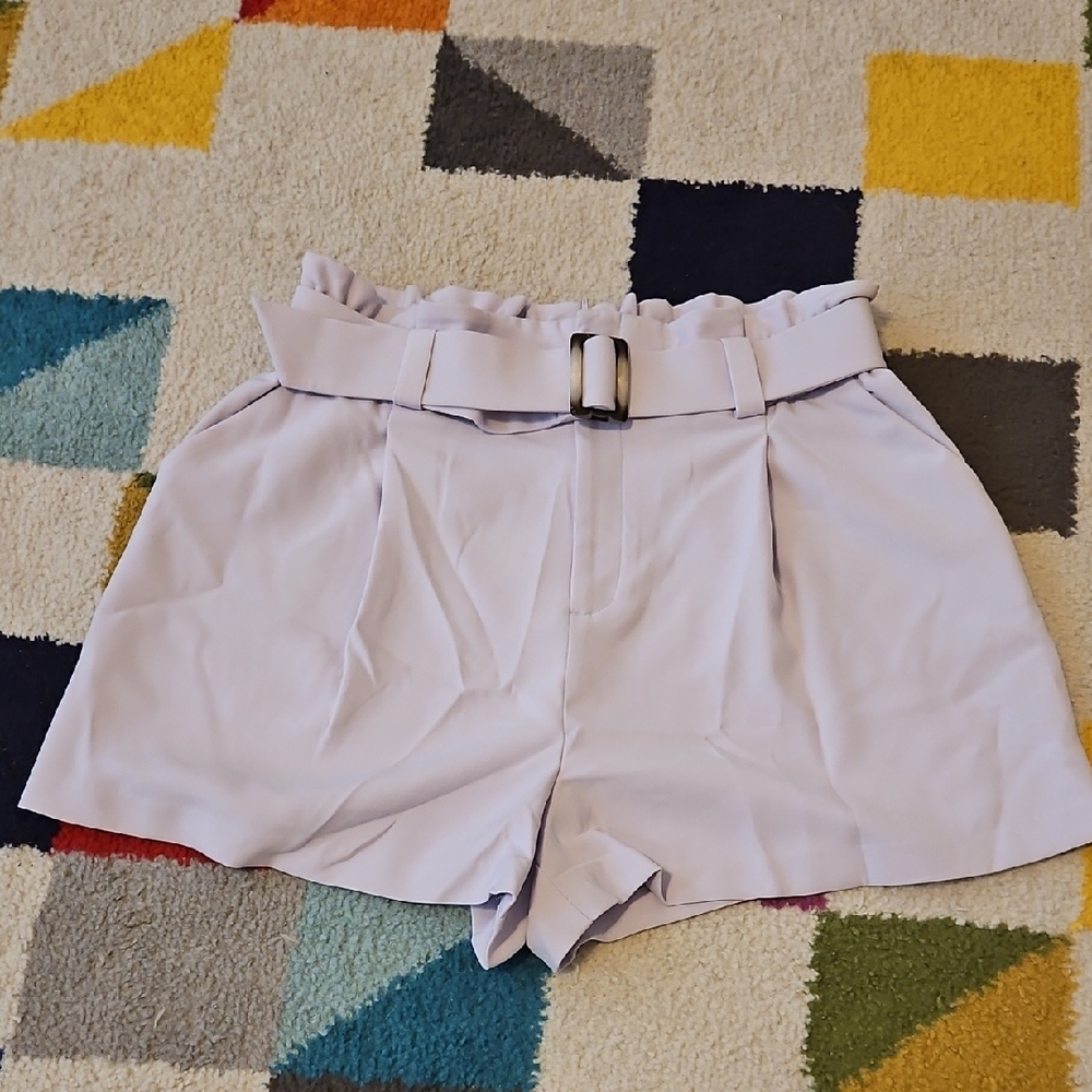 Nine West Lavender High Waist  Paperbag Shorts with Belt Size L NWOT